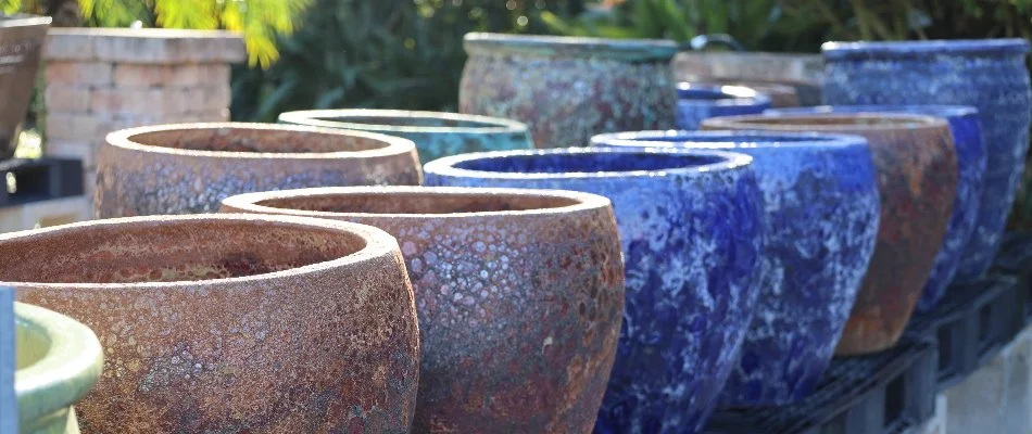 Different colored Vietnamese pottery in Windermere, FL.