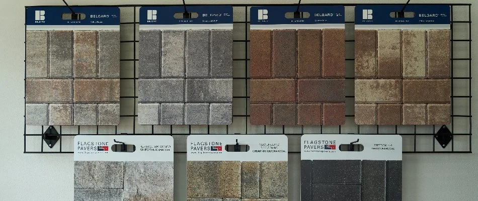 Hanging paver samples in Orlando, FL.